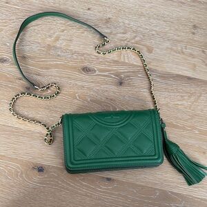 Tory Burch Green Quilted Crossbody Bag